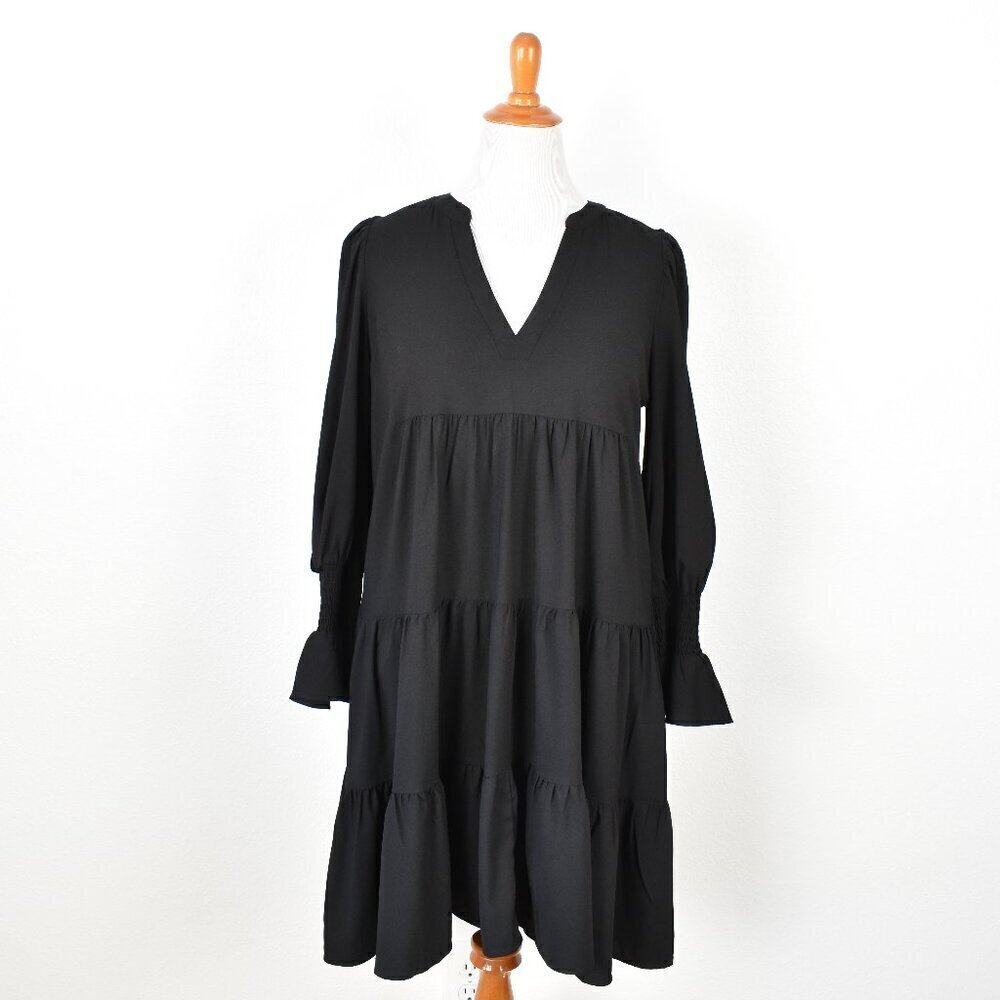 Pomander Place Kenzo Tiered Crepe Black Dress - L